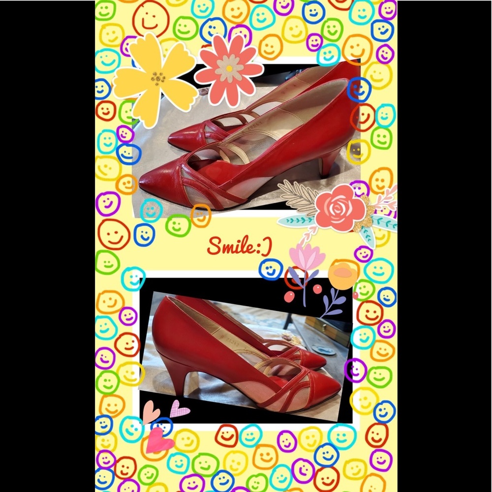 EUC red leather Caressa heels 7.5 M